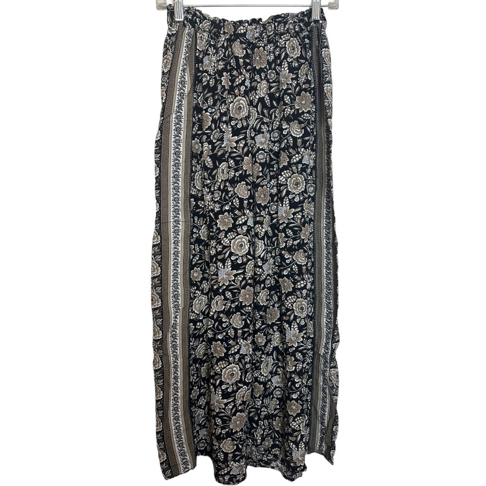 American Eagle Floral Wide Leg Elastic Waist Flowy Pants in Brown & Black